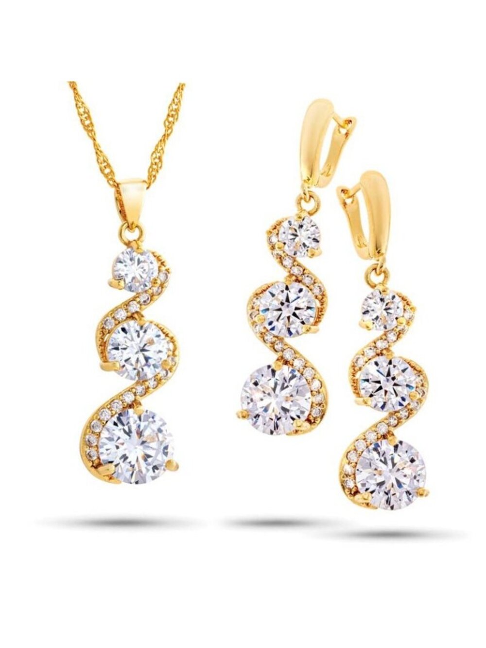 Stauer Tried & True DiamondAura Necklace & Earrings Set Gold-Tone NEW 54069